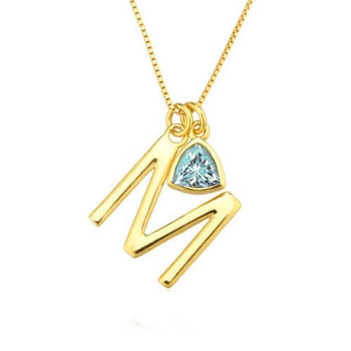 Personalized gold letter jewelry factory custom made initial necklace with triangular birthstone charm suppliers